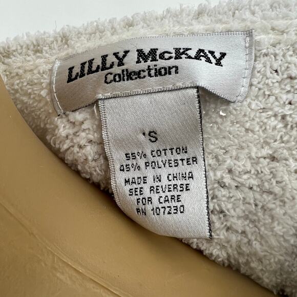 Lilly McKay Collection SMALL Ivory Cream and Red Striped Boucle Knit Sweater - Picture 5 of 5